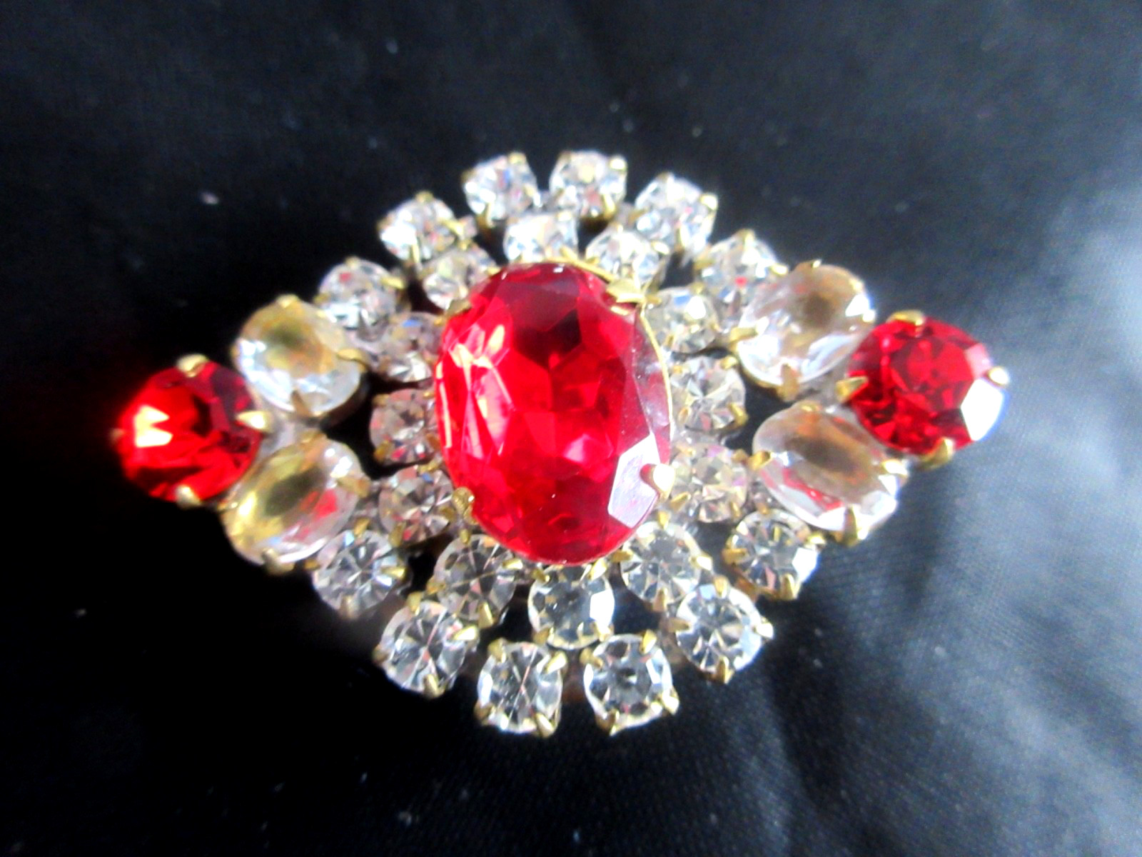 Gorgeous Czech Vintage Glass Rhinestone Button    Crystal Clear & Ruby Red