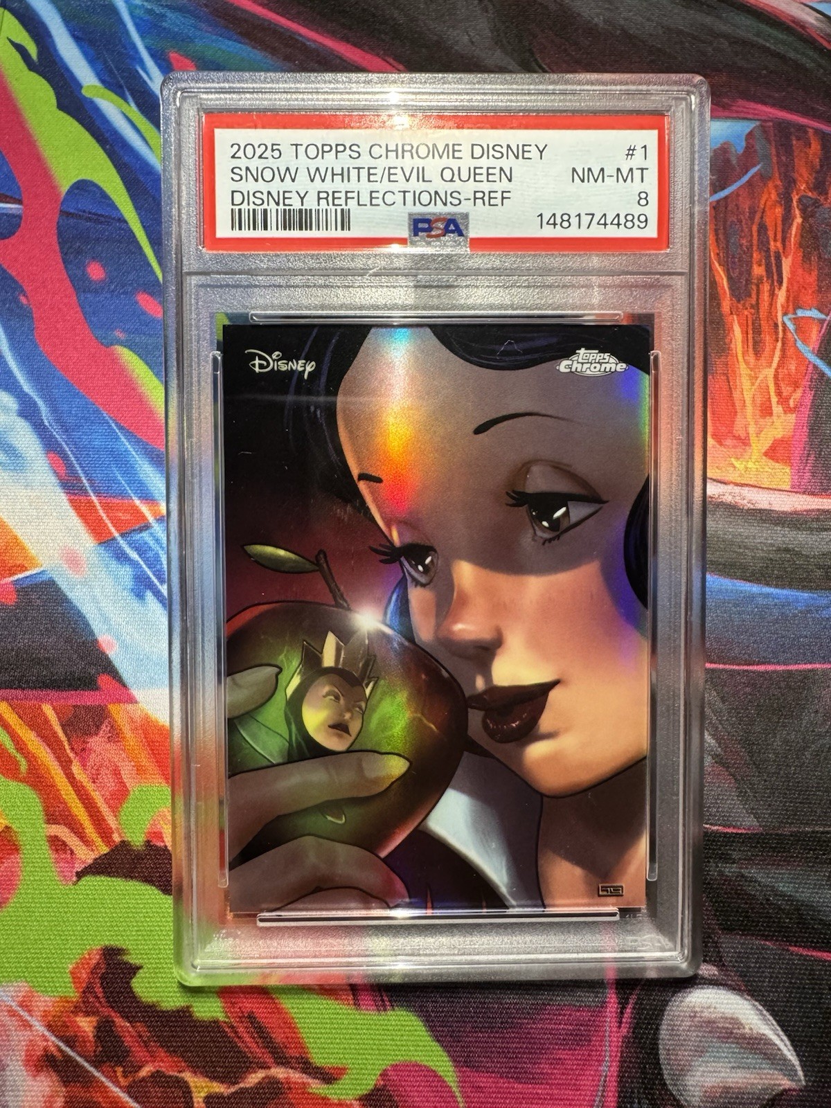 2025 TOPPS CHROME DISNEY REFLECTIONS 1 SNOW WHITE/THE EVIL QUEEN REFRACTOR PSA 8