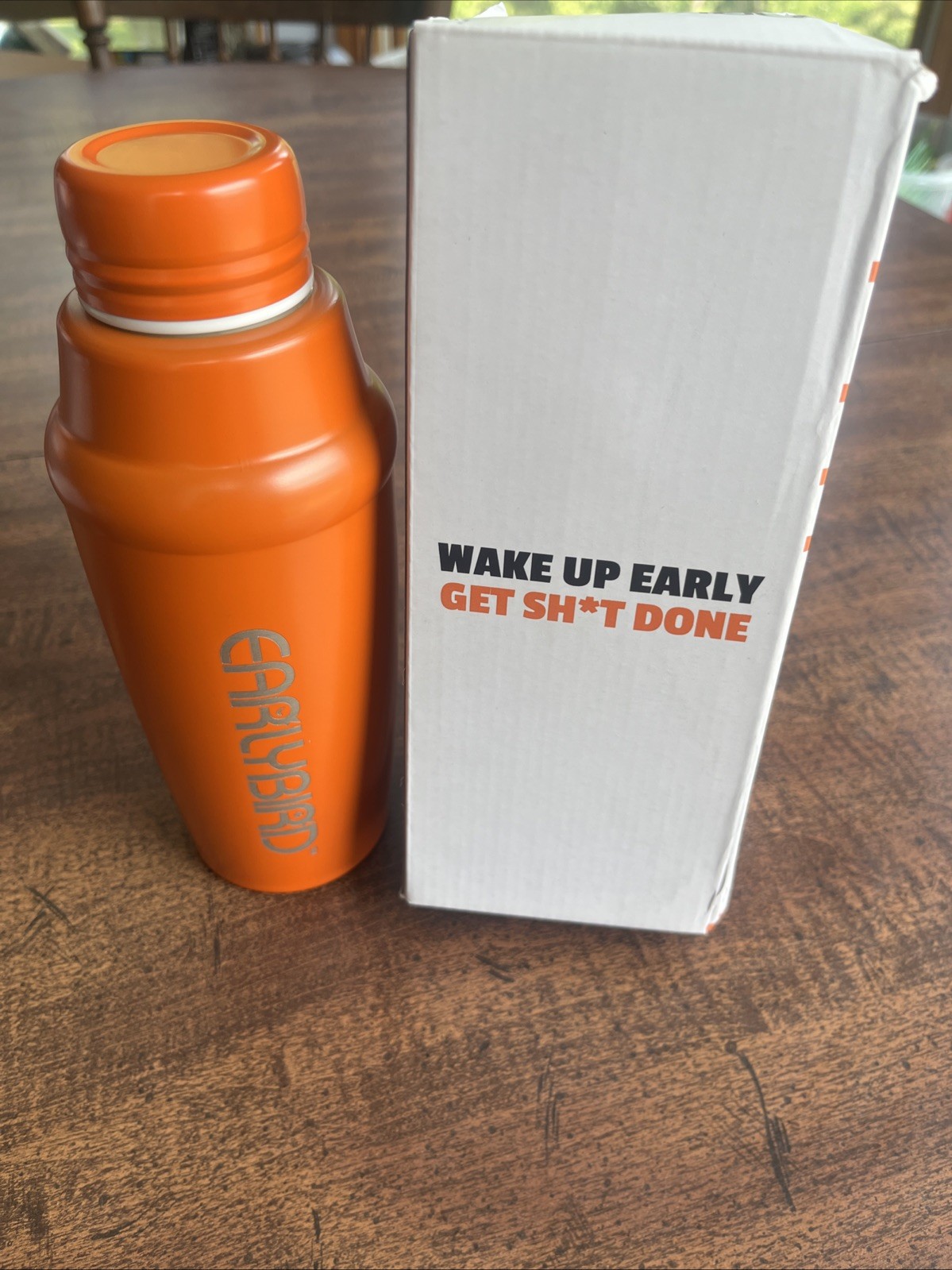 Club Early Bird Shaker Bottle Orange New in Box “Wake Up” Cup Holds About 10 Oz Club Early Bird Shaker Bottle Orange New in Box “Wake Up” Cup Holds About 10 Oz