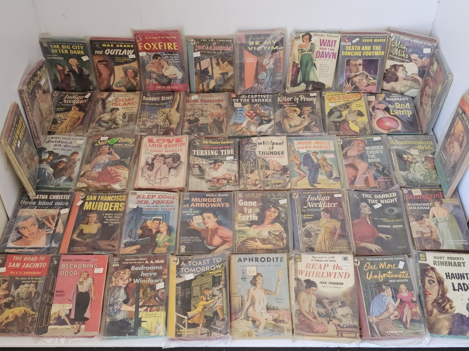 Lot of 44 Vintage 1940s-1950s Paperbacks Mystery Pulp Agatha Christie Bagged