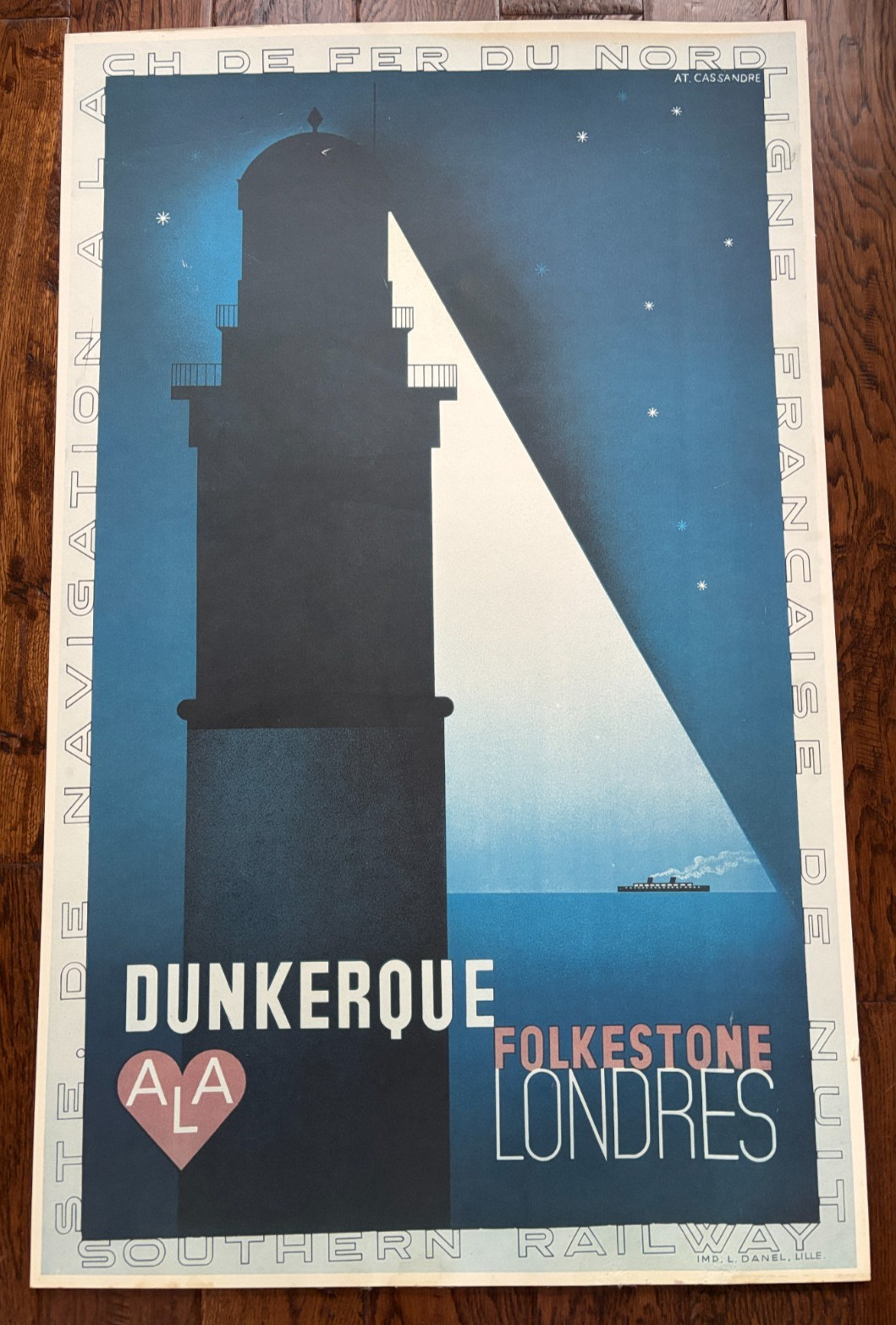 Dunkerque Folkestone Londres Vintage Art Deco Litho Cassandre Adolphe Mouron