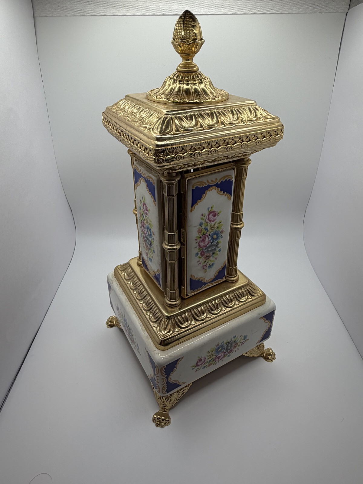 Vintage Italian Lipstick Carousel SAM Working Flower Design Porcelain Gold Blue
