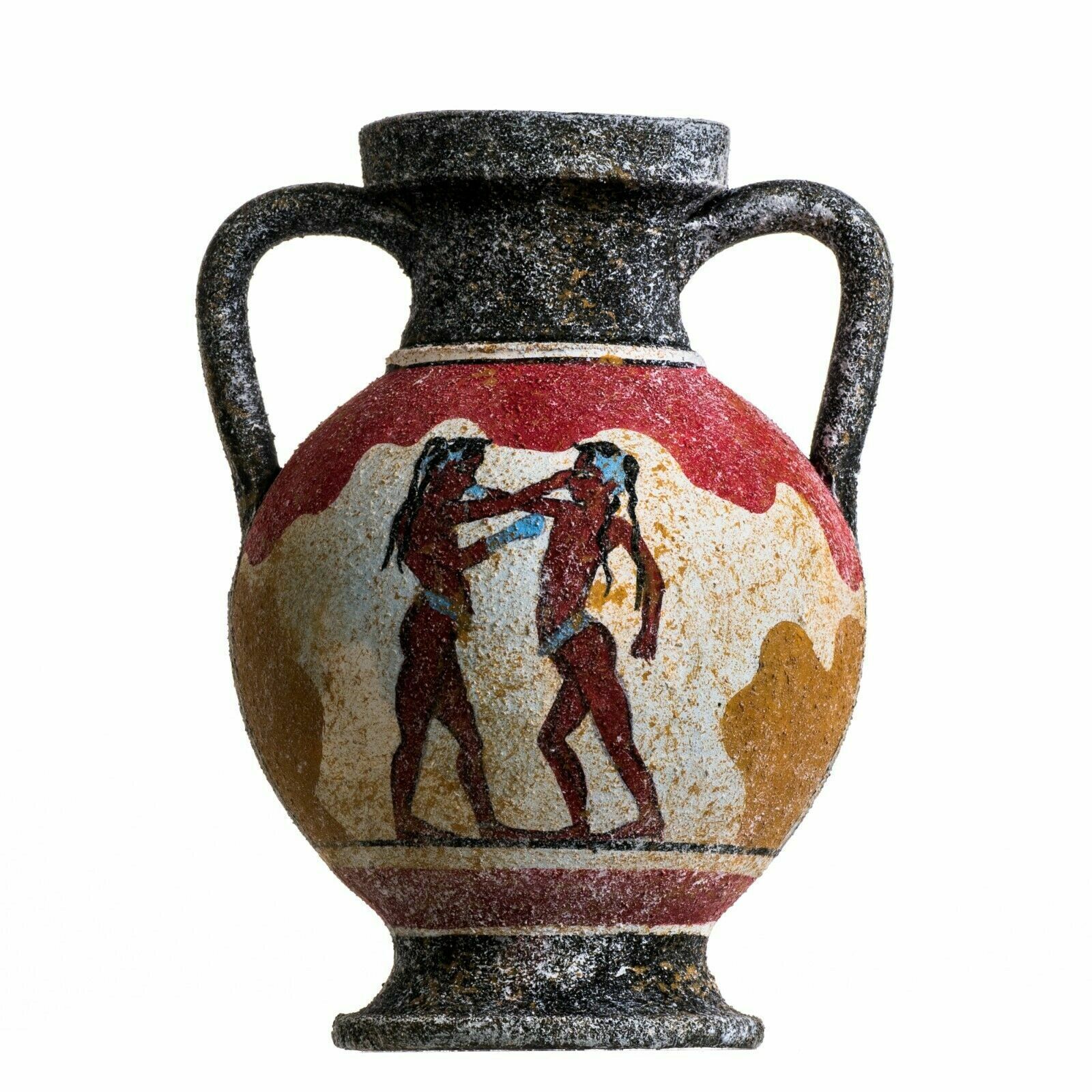 Ancient Greek Minoan Amphora Akrotiri Boxer Fresco Handmade Ceramic Vase Small