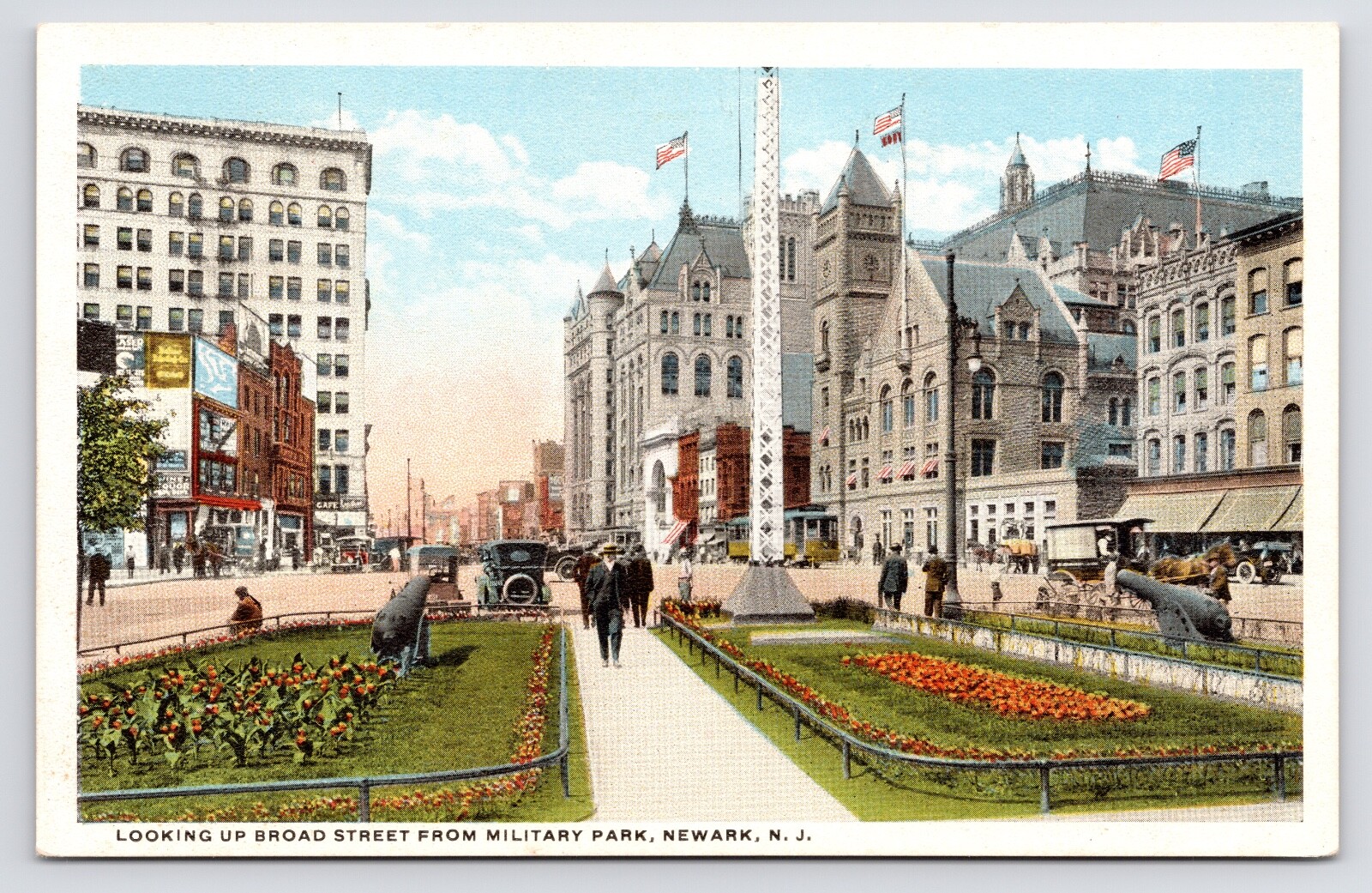 Newark New Jersey NJ Broad Street Military Park Downtown Postcard c1915-20s
