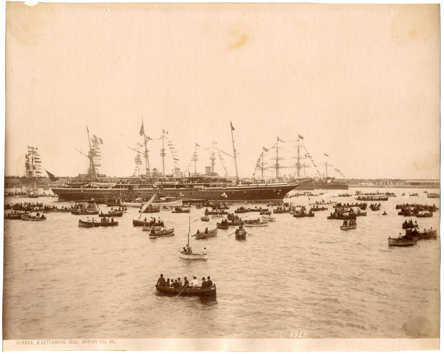 Italy, Genoa, Genoa, September 8, 1892, Arrivo del Re Vintage Albumen Print 