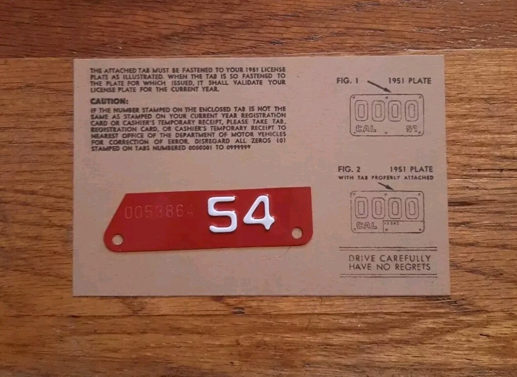 1954 RESTORED California YOM Motorcycle License Plate Metal Corner Tag 1954 RESTORED California YOM Motorcycle License Plate Metal Corner Tag