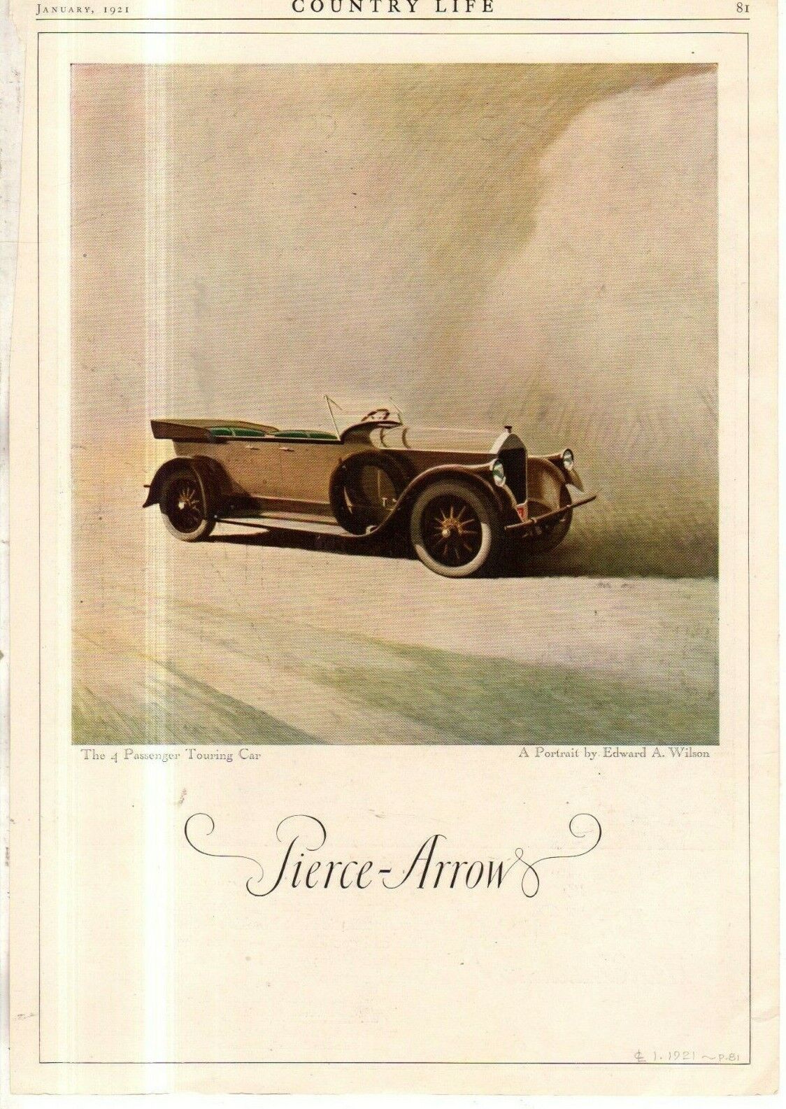 1921 Pierce Arrow Original 4 passenger Touring - Rare from Country Life