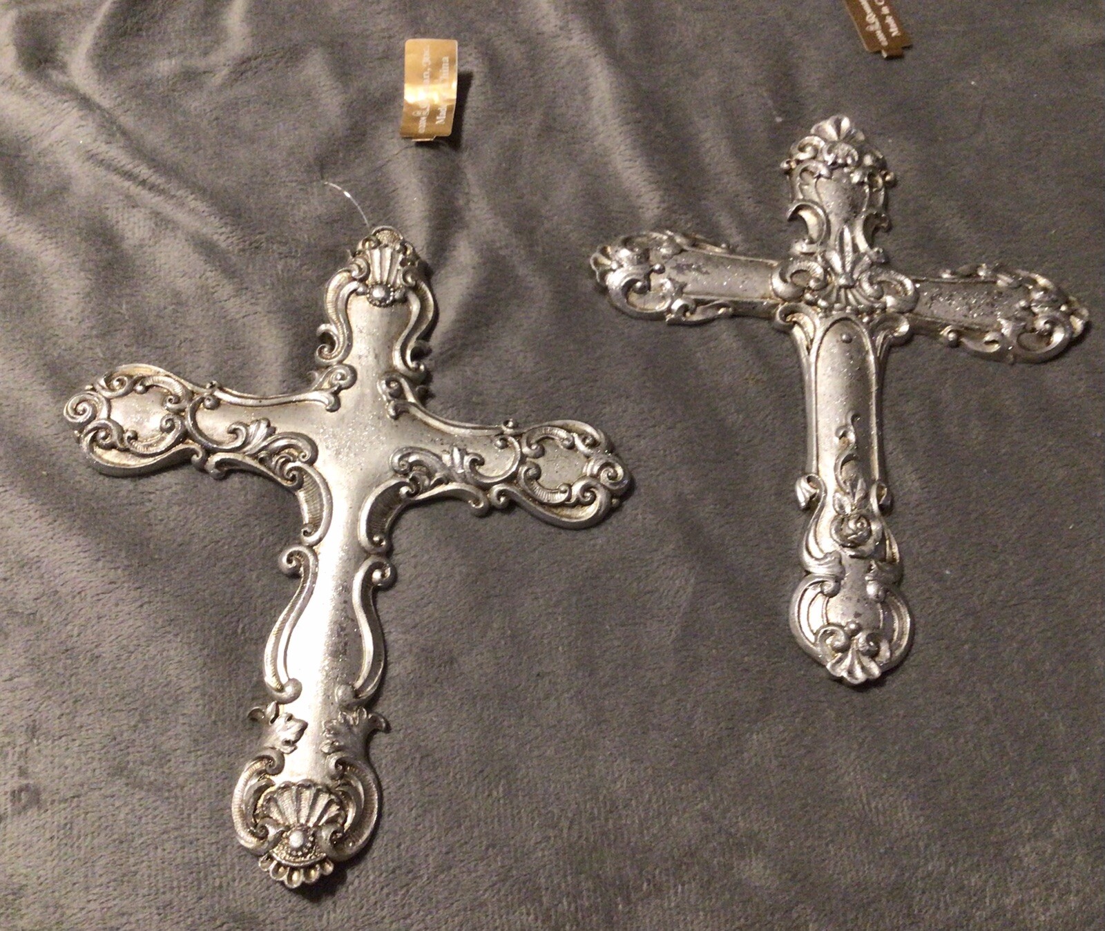 Roman Large 7.75” Silver Cross Christmas Ornaments Set Of 2 New
