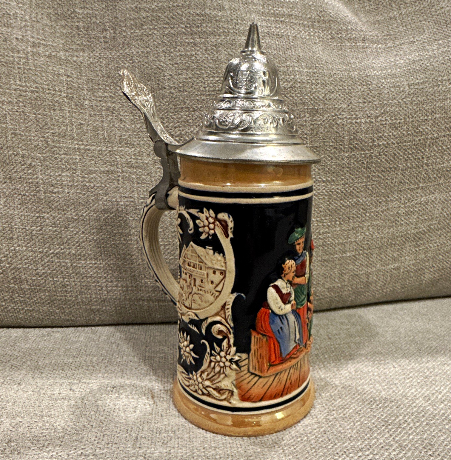 1950s Made in West Germany Beer Stein w/ Pewter Lid DBGM 1819 - Marzi & Remy