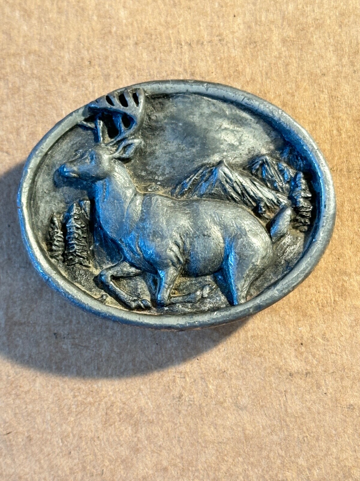 1984 Bergamot Brass Works Belt Buckle Western Americana Buck in Nature Vintage