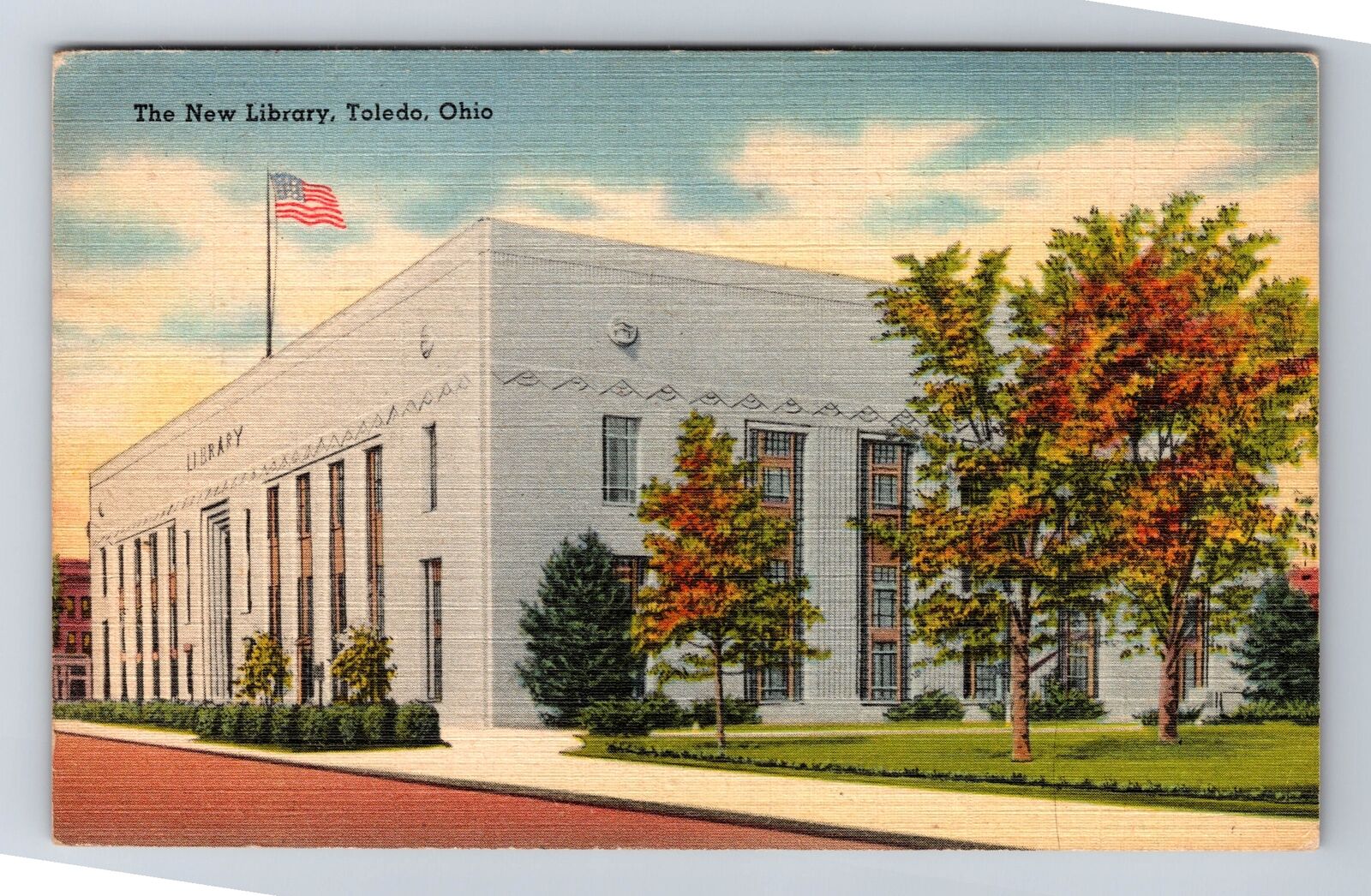 Toledo OH- Ohio, The New Library, Antique, Vintage c1945 Postcard