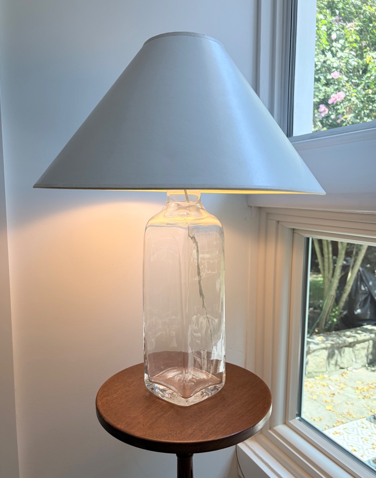 Vintage Simon Pearce Hand Blown Clear Glass Woodbury Table Lamp ONLYSigned 22.5