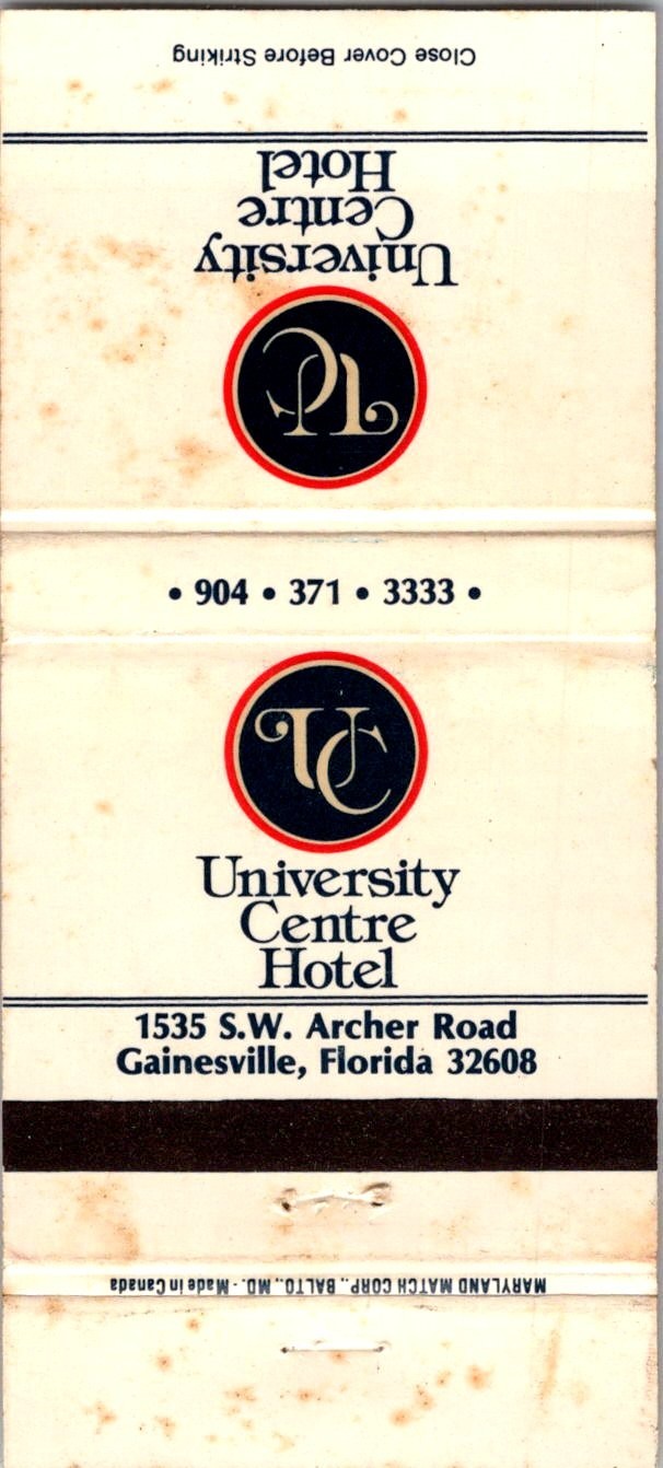 University Centre Hotel SW Archer Gainesville FL Vintage Matchbook Cover 4MM26-3