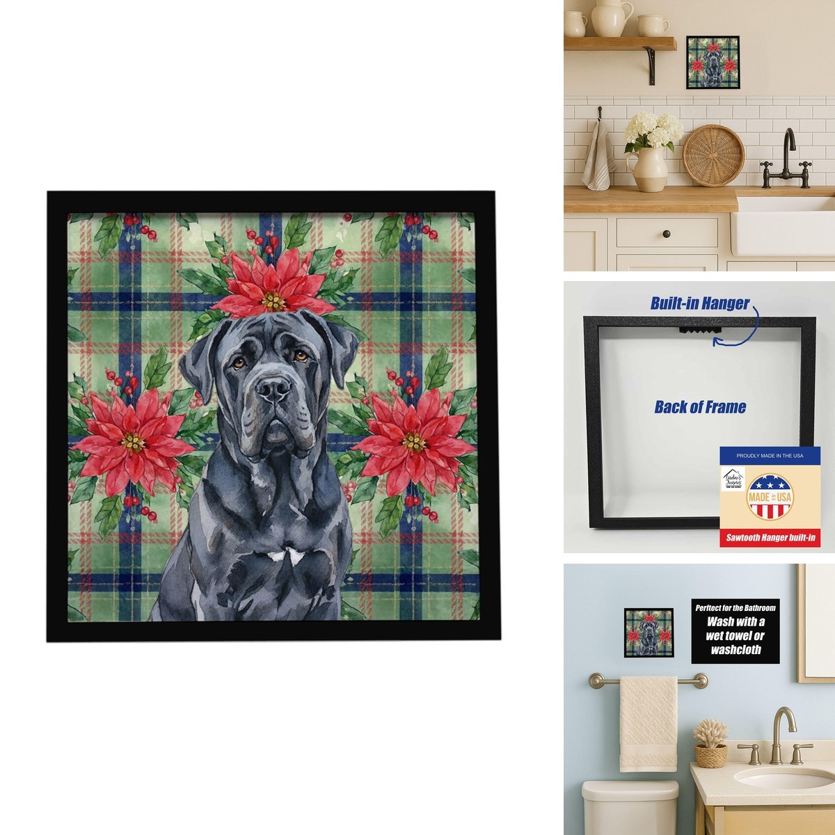 Caroline\'s Treasures Black Neapolitan Mastiff Christmas Poinsettias Framed