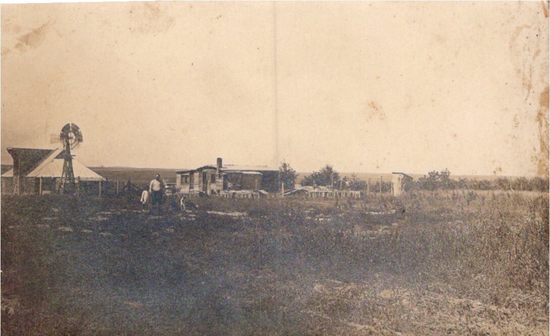 RPPC Farm Scene Midwest 1910s Man Dog Windmill Children
