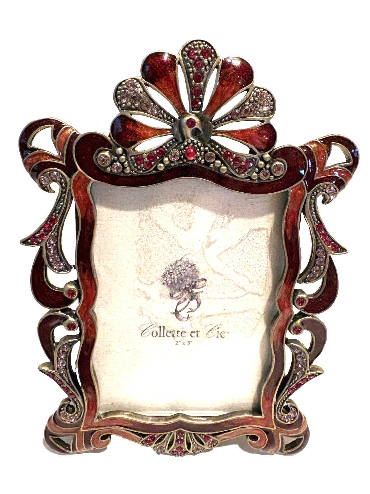Collette Et Cie Enameled Picture Frame With Genuine Czech Crystals for 2\