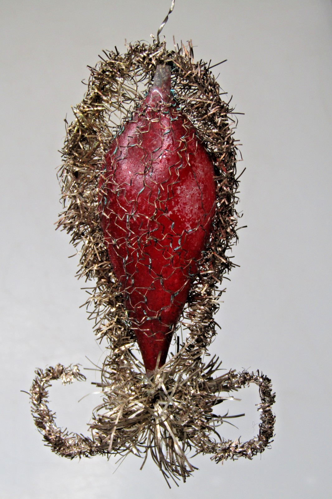 VTG Antique Glass Metallic Crinkle Wire ZEPPELIN Drop Christmas Ornament Germany