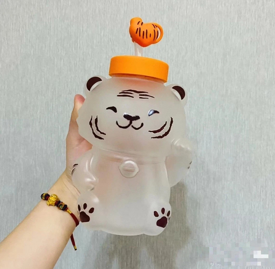 Starbucks Limited Edition Tiger Shaped Frosted Glass Straw Cup with Straw Topper
