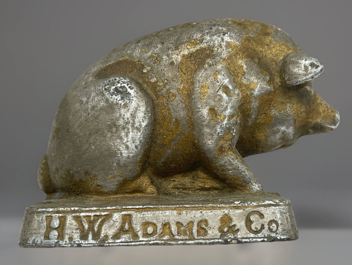 Antique H.W. ADAMS Pig Iron Paperweight Advertising No 56 PINE St. N.Y.