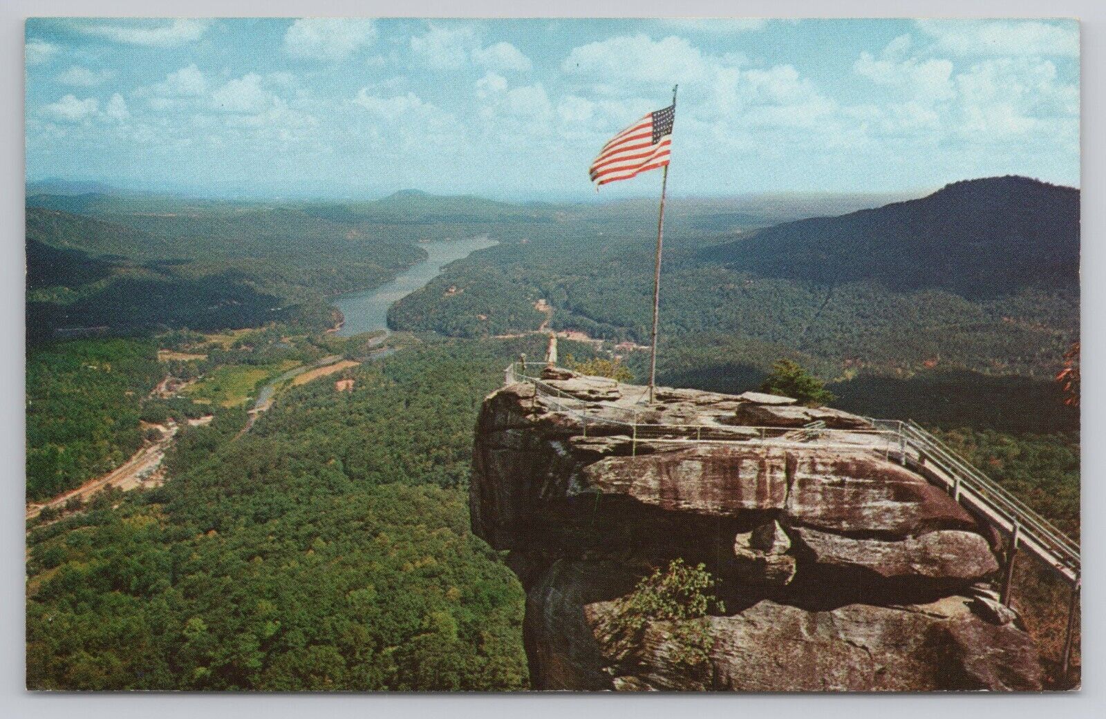 Lake Lure And The Top Of Chimney Rock North Carolina Scene 1955 Vintage Postcard