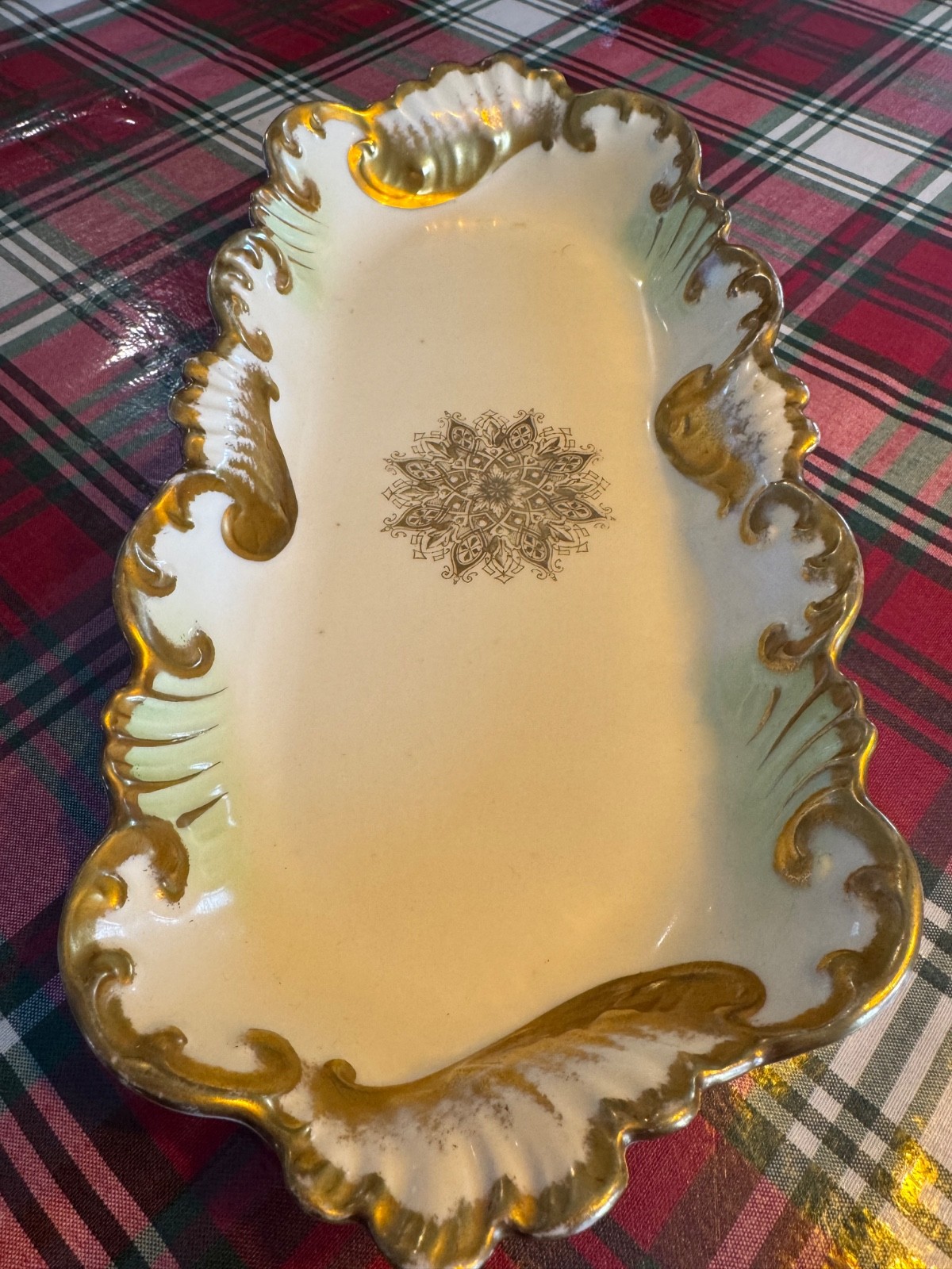 Limoges porcelain decorative tray, gold edge,  vintage , 12”x5.5”