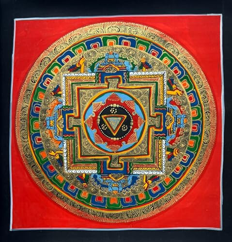 QT Om Mandala Mantra Thangka, 100% Hand Painting on Cotton Cloth Canvas