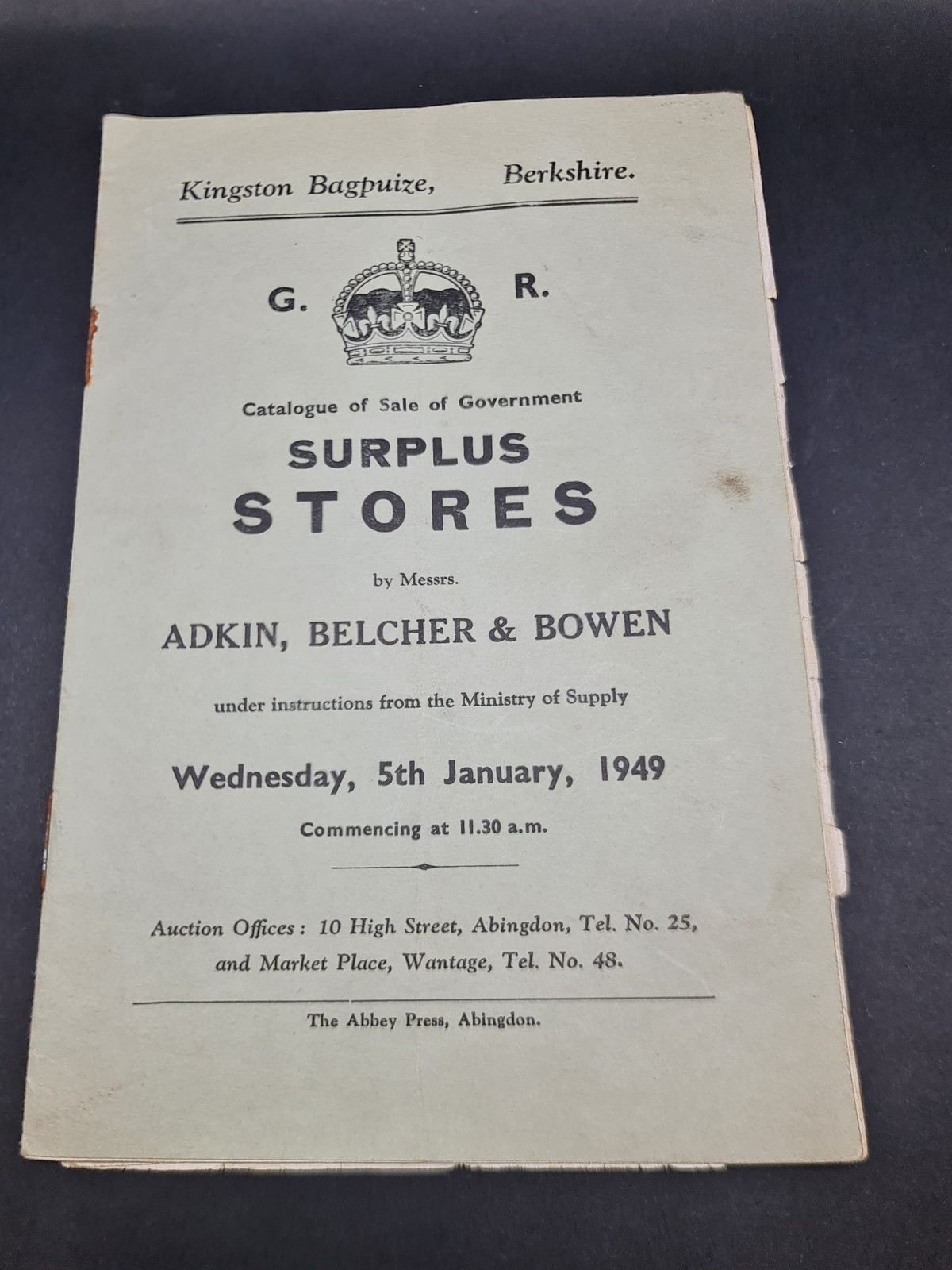 1949 RAF Kingston Bagpuize No 3 MU Government Surplus Auction Catalogue