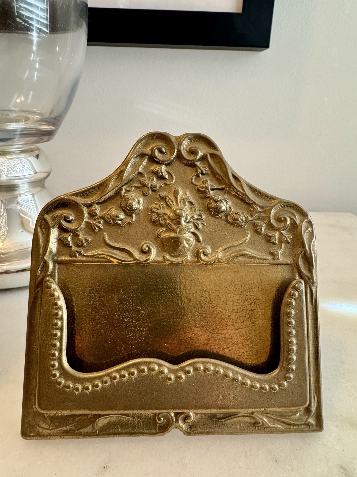 Vintage Italian Brass Business Card Holder Ornate Rococo Made In Italy