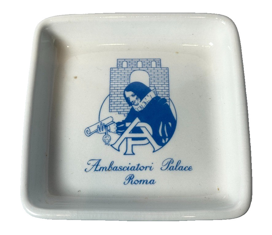 Ambasciatori Palace Hotel Vintage Ashtray Rome ITALY Souvenir Porcelain Dish