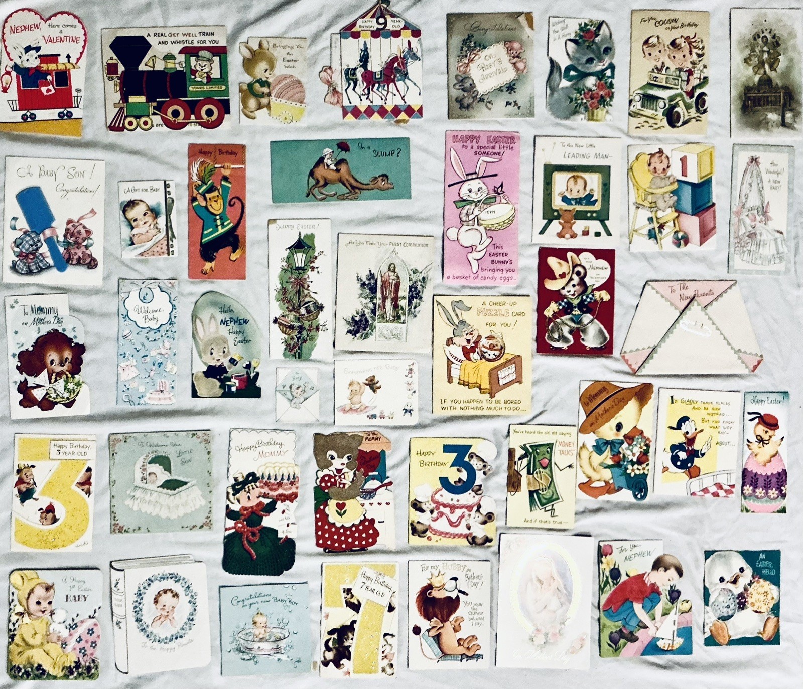 43 Vintage 1950s/1960s Used Greeting Cards▪️Birthday, Baby, Holidays
