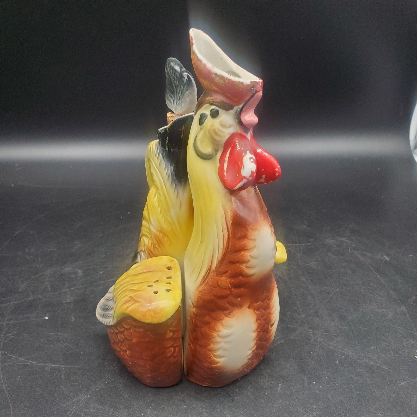 Vintage Atlas Rooster Condiment Set Cruet Vinegar Oil Salt Pepper Ceramic Japan