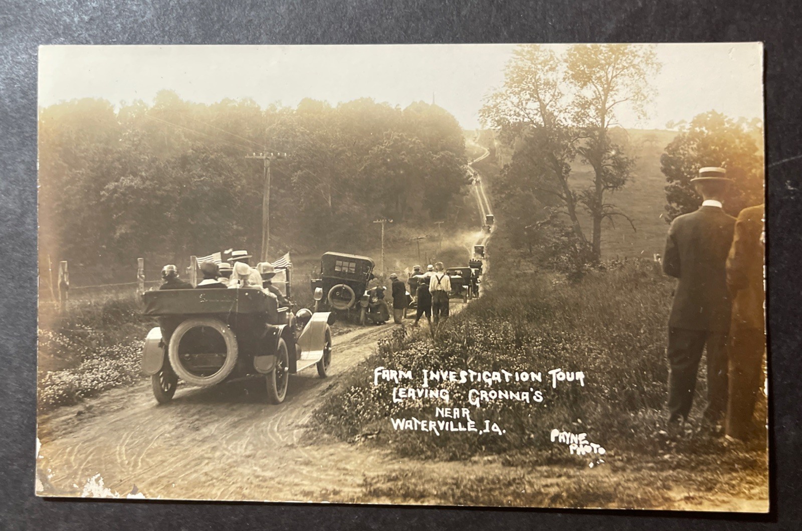 Farm Investigation Tour Leaving Gronna's near Waterville IA Iowa RPPC AZO