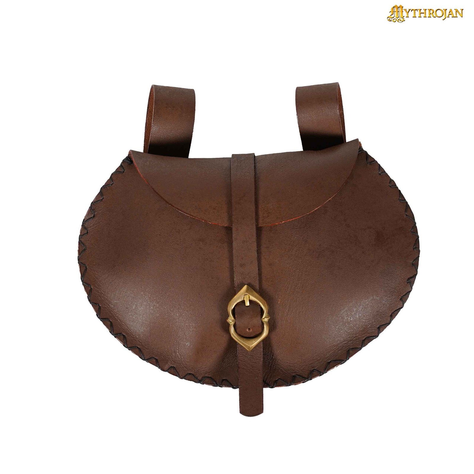 Leather Belt Pouch with Brass Buckle Closure Medieval LARP Storage Bag Brown