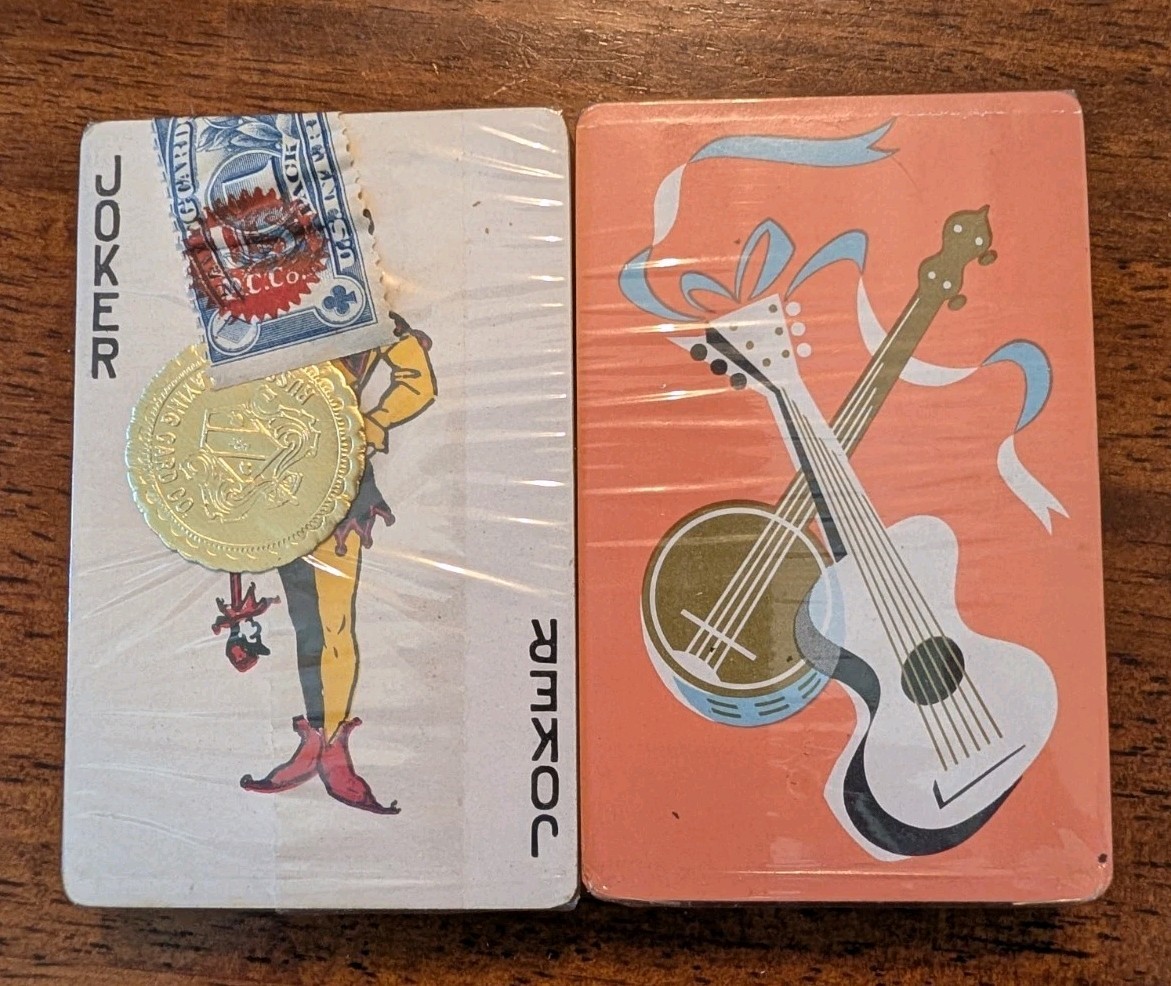 Vintage Russell Deluxe Playing Cards Canasta Guitar Banjo  Sealed 2 DECKS