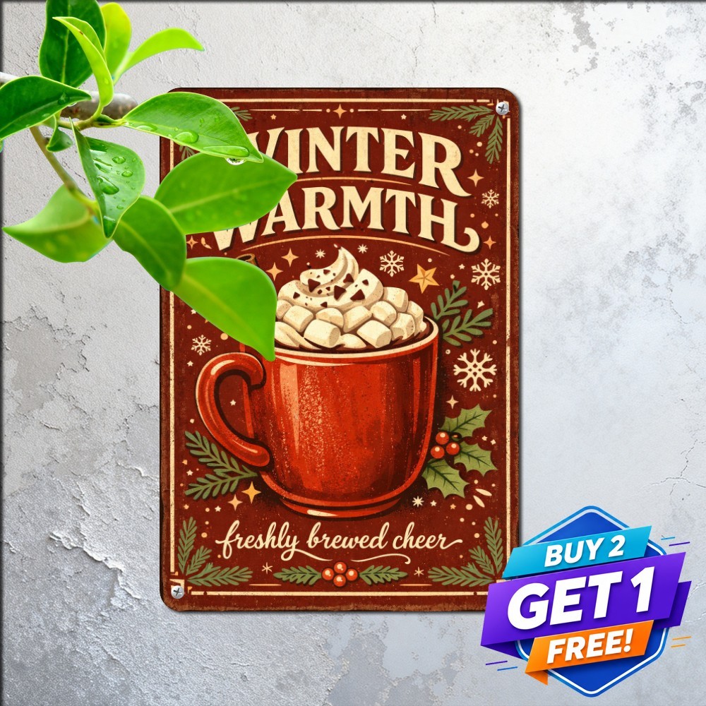 Festive Hot Cocoa Winter Holiday Station Art Metal Tin Sign 8x12 Wall Decor