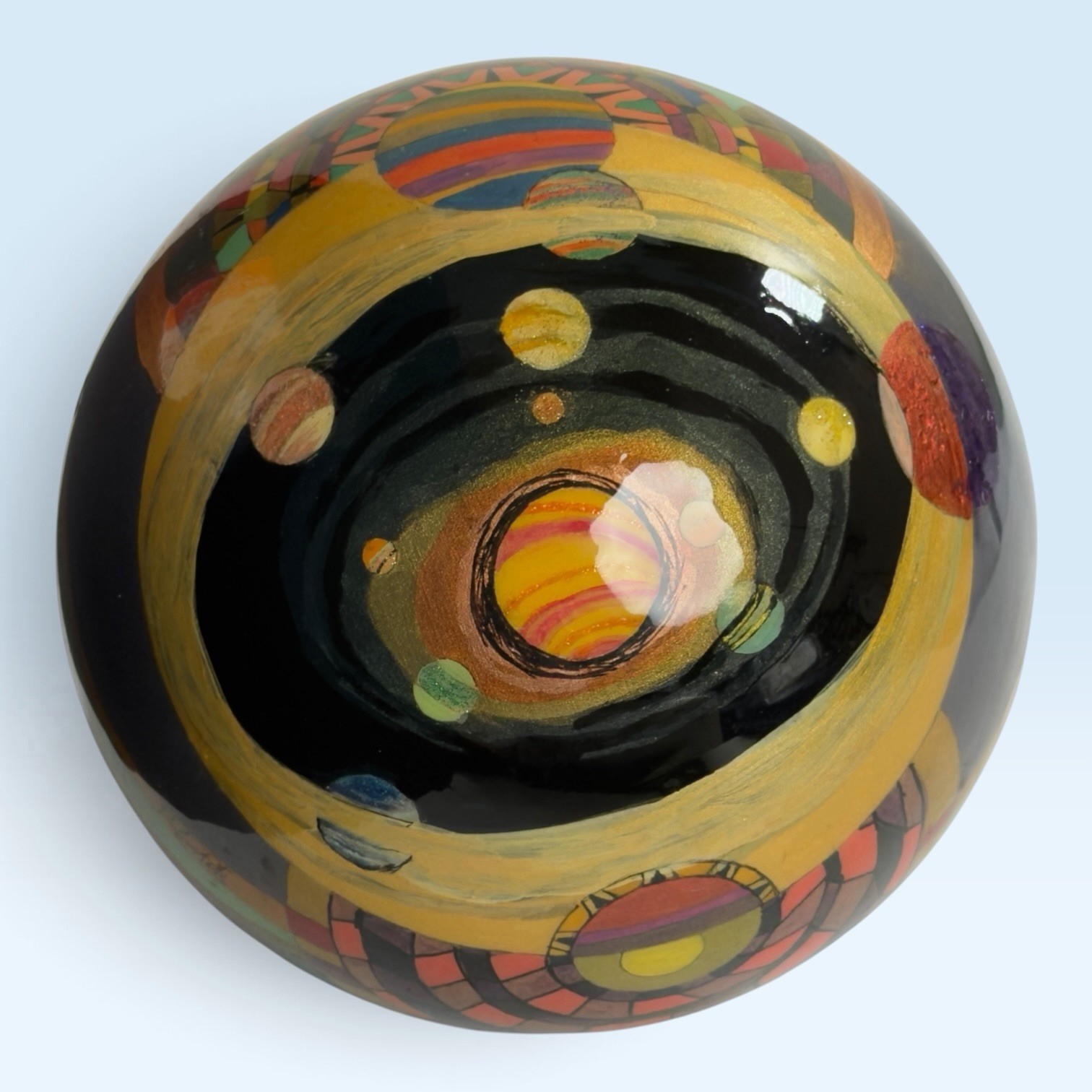 Neil & Vivian Blanck Signed Hand Painted Hardwood Sphere Orb Sculpture 6” OOAK