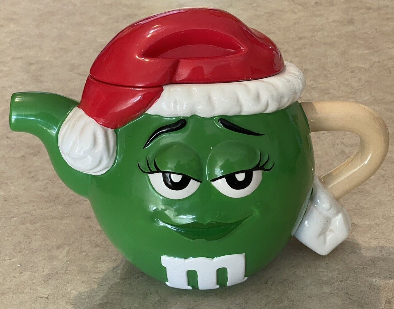 Vtg M&M’s Green Girl Christmas Santa Hat Tea Pot Kettle Galerie