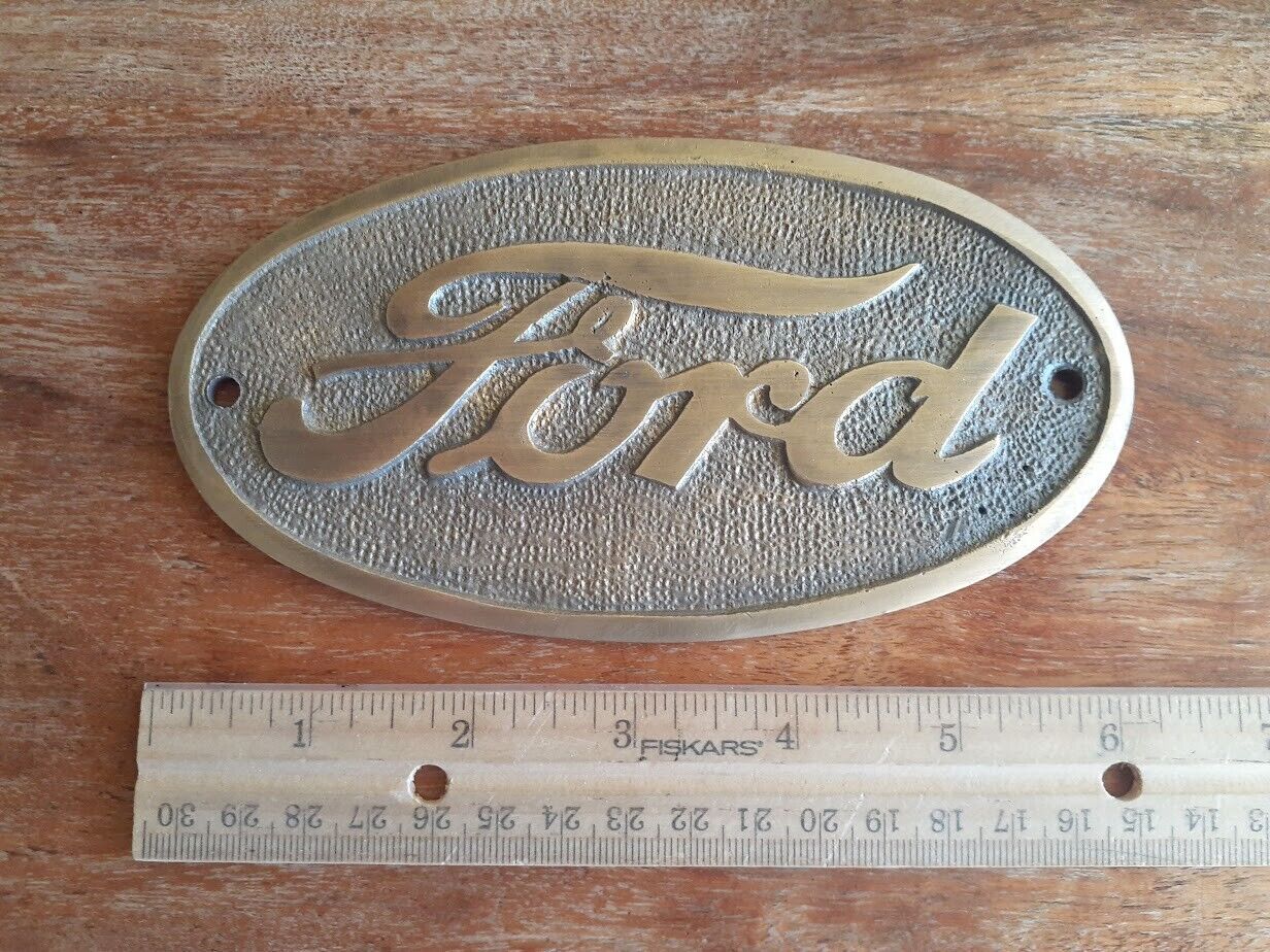 Solid Brass Ford Dash Plaque Tool Box Rat Rod Garage display Heavy metal oval