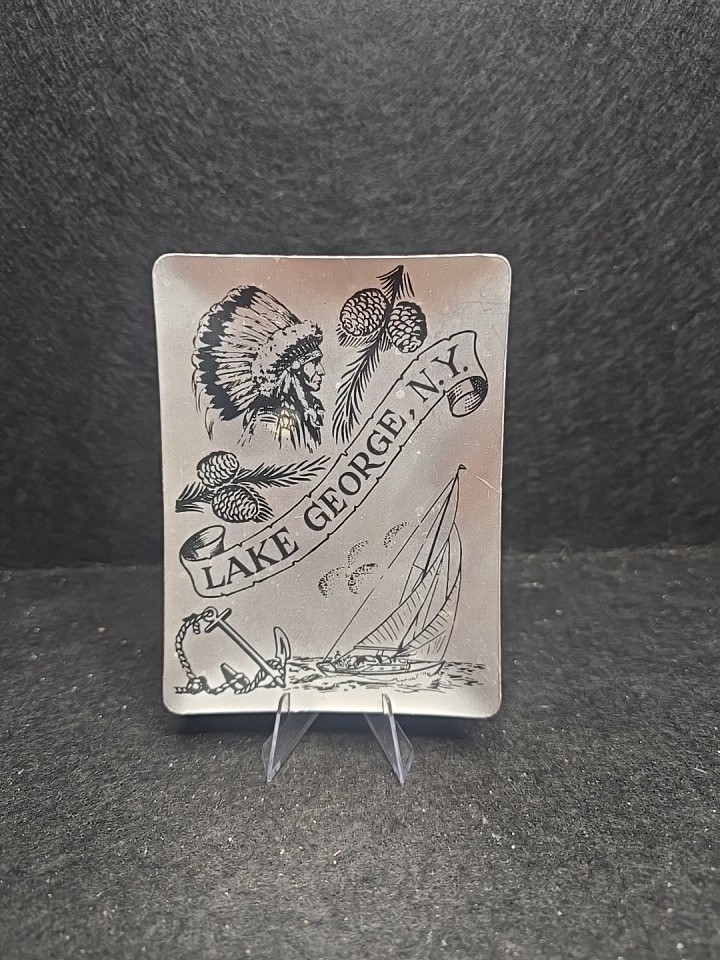 Vintage Nanco Lake George NY Souvenir Metal Dish Trinket Tray Spain 3.5\