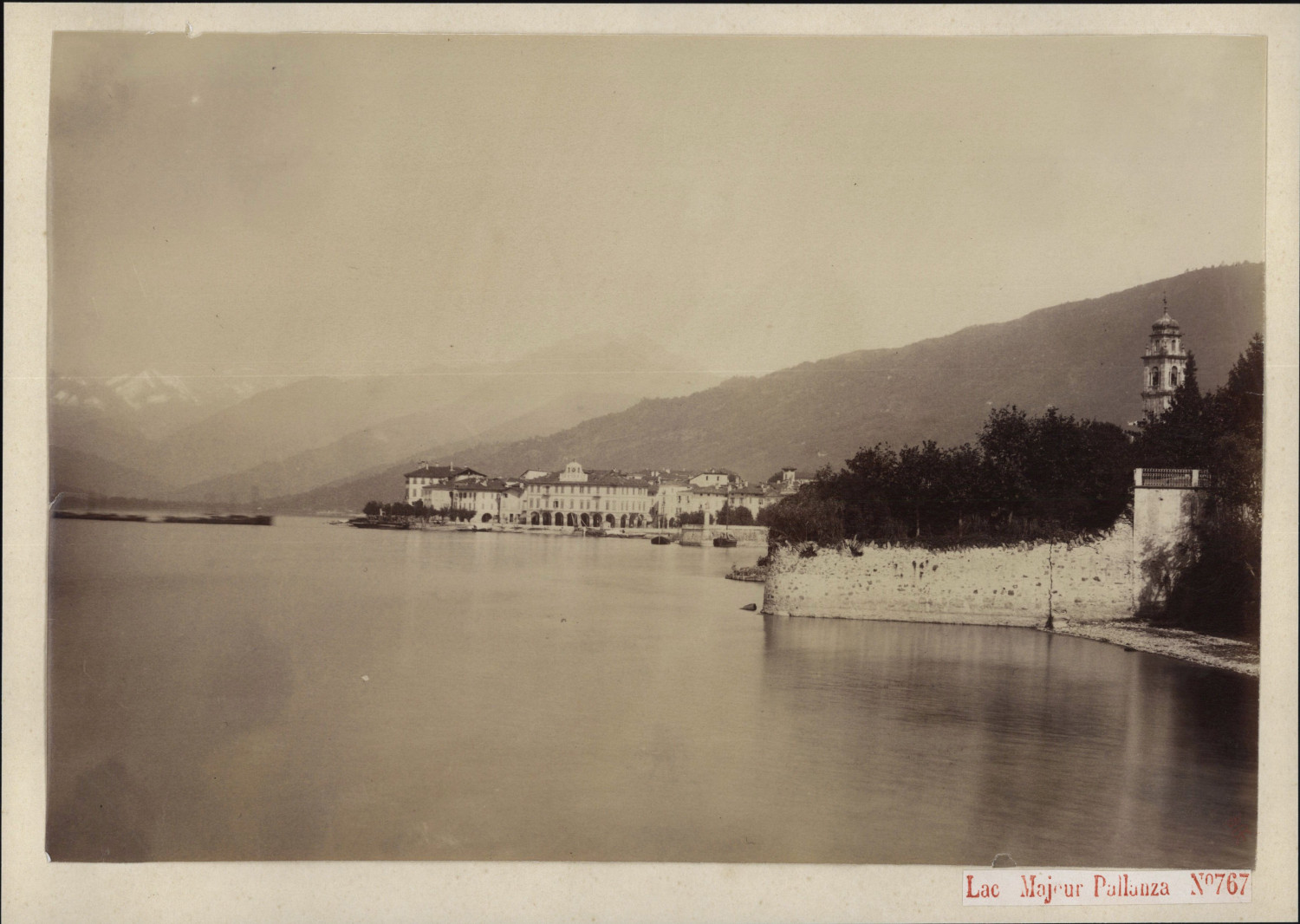 Italy, Pallanza, Lake Maggiore vintage albumen print, wet stamp formed by two c Italy, Pallanza, Lake Maggiore vintage albumen print, wet stamp formed by two c