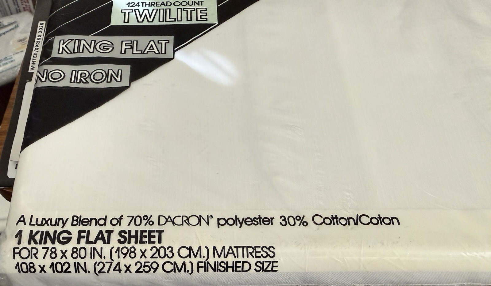 Vtg Performance Springs King Flat Sheet 124 Thread Count Twilite No Iron White