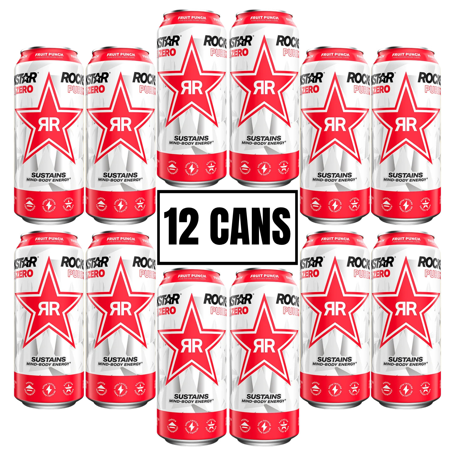 Rockstar Pure Zero Fruit Punch Sugar Free Energy Drink 16 Fl Oz 12 Cans Pack