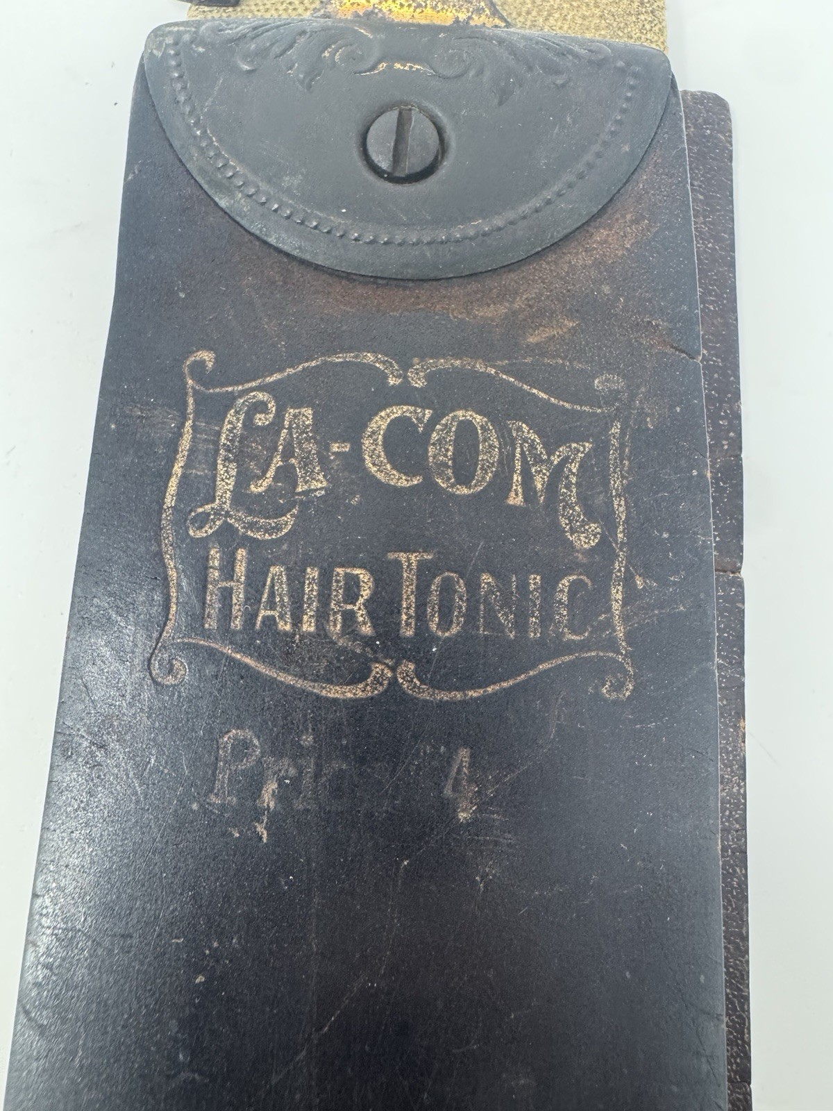 Antique La-Com Hair Tonic Leather Razor Strop Vintage Barber Shop Advertising Antique La-Com Hair Tonic Leather Razor Strop Vintage Barber Shop Advertising