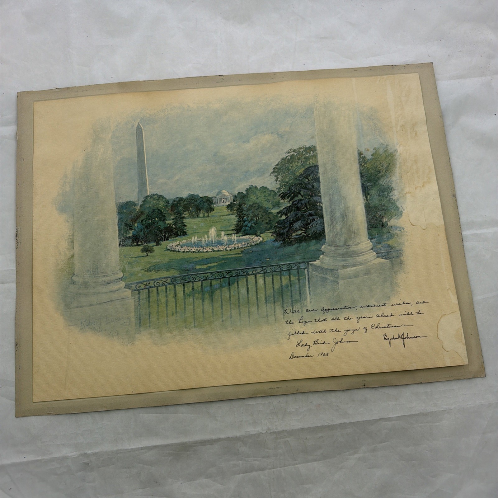 1968 President Johnson Official White House Christmas Card  Print 17 by 13