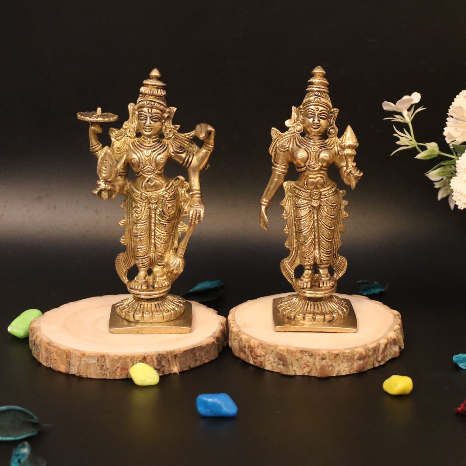 Laxmi Vishnu Statue Brass Religious Hindu Deities Lakshmi Narayan Idol 6 Inch