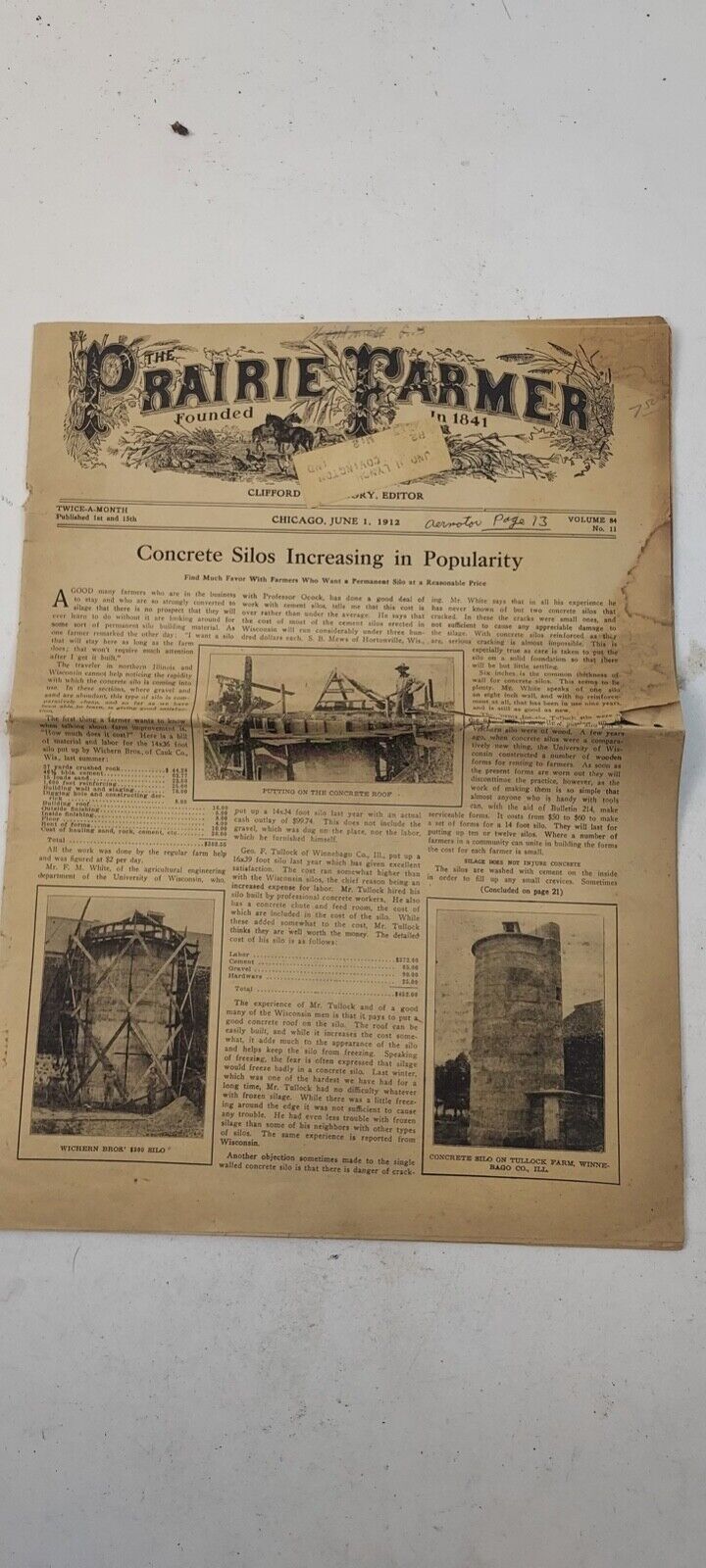 Vintage Prairie Farmer Newspaper Chicago, June 1, 1912