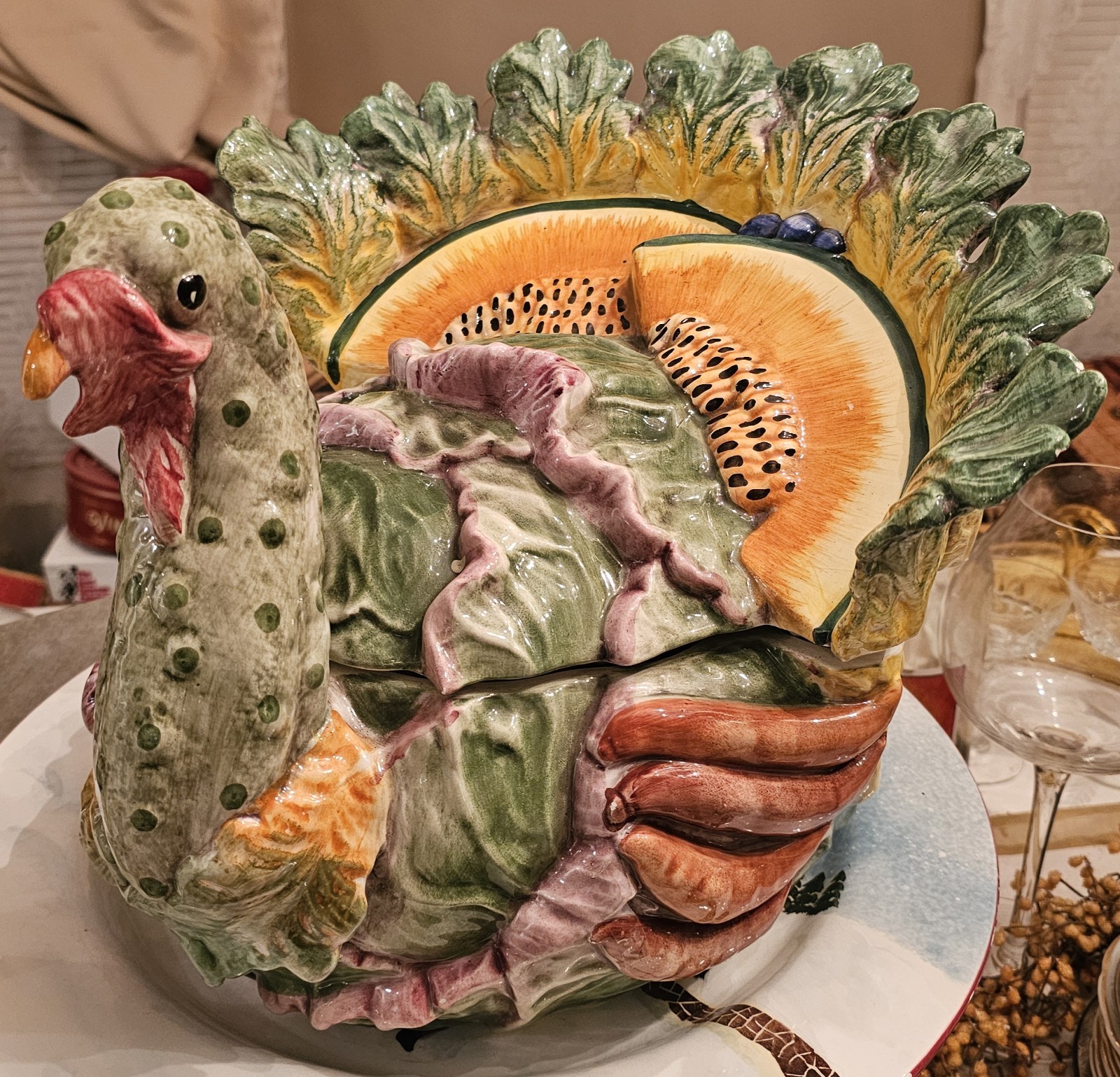 VTG Italian Majolica Ceramic Turkey Soup Tureen 