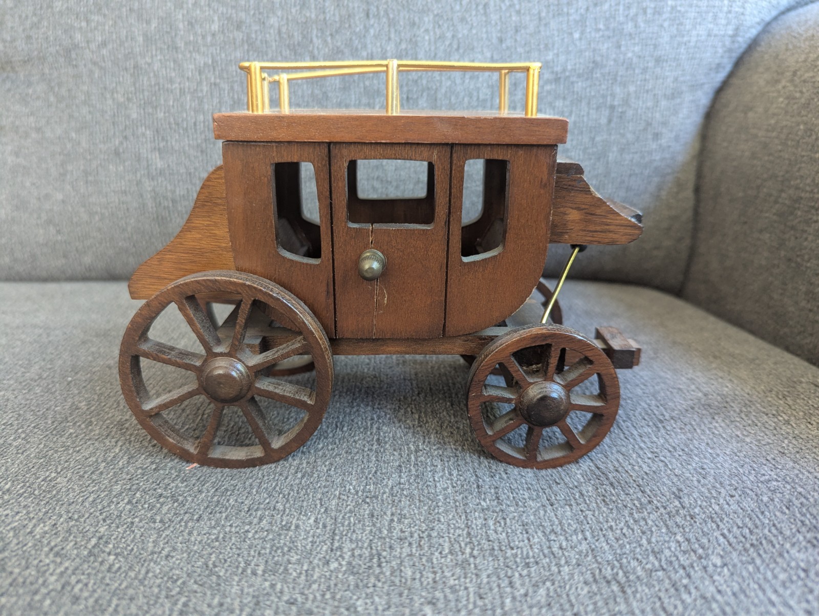 VTG George Good Wood Stage Coach Music Box Western Decor Moving Wheels Prop VTG George Good Wood Stage Coach Music Box Western Decor Moving Wheels Prop