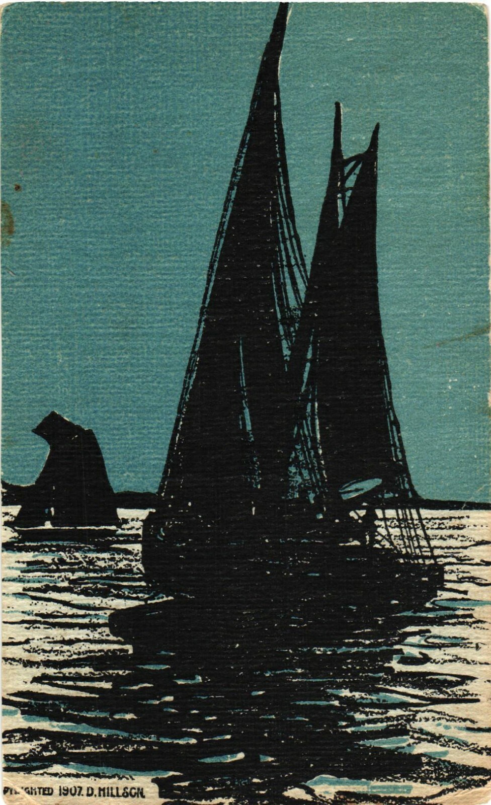 Sailboat Silhouette Moonlight Scene Art Postcard 1907 D. Hillson Unposted Sailboat Silhouette Moonlight Scene Art Postcard 1907 D. Hillson Unposted