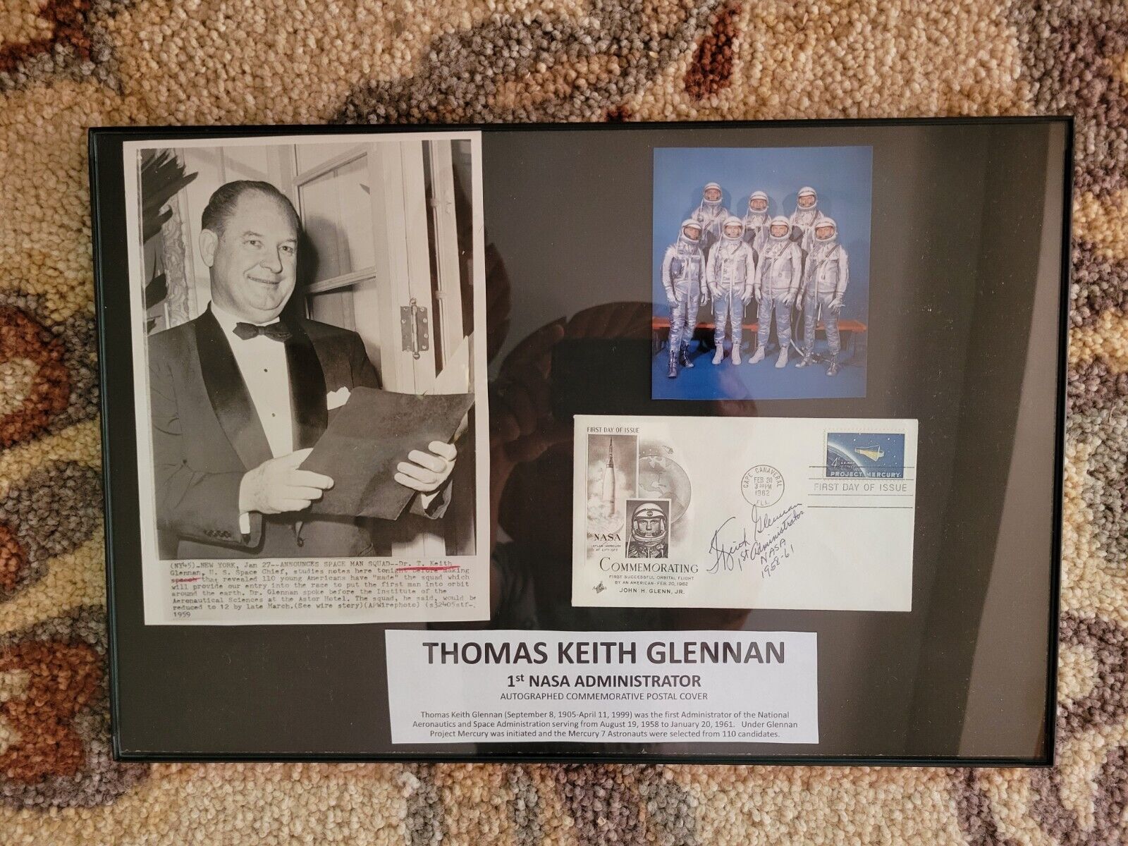Dr T KEITH GLENNAN 1st NASA Administrator Rare Signed Mercury Postal Cover  CERT